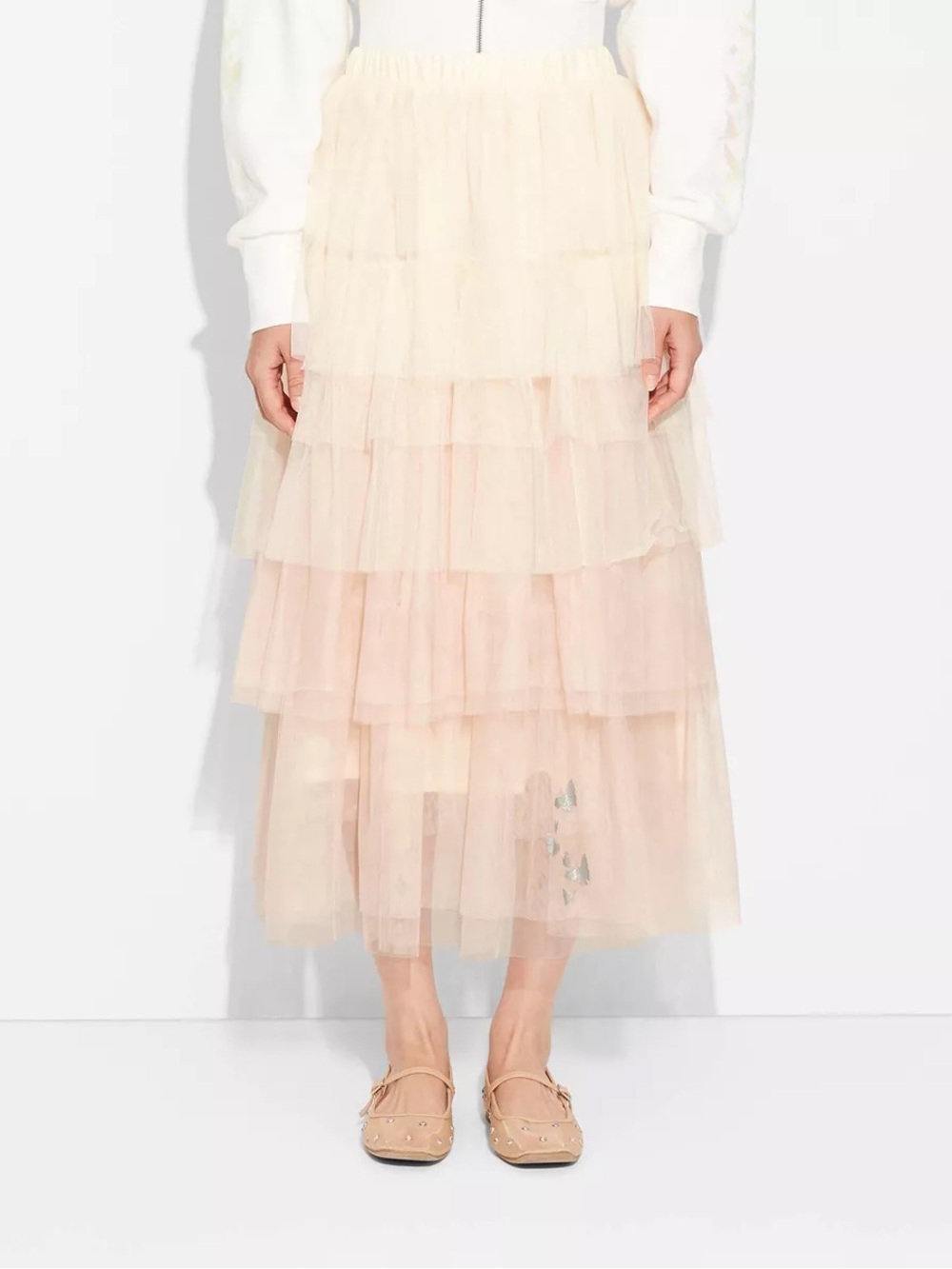 Wicked x Paul Tazewell Glinda Tiered Tulle Midi Skirt in Blush